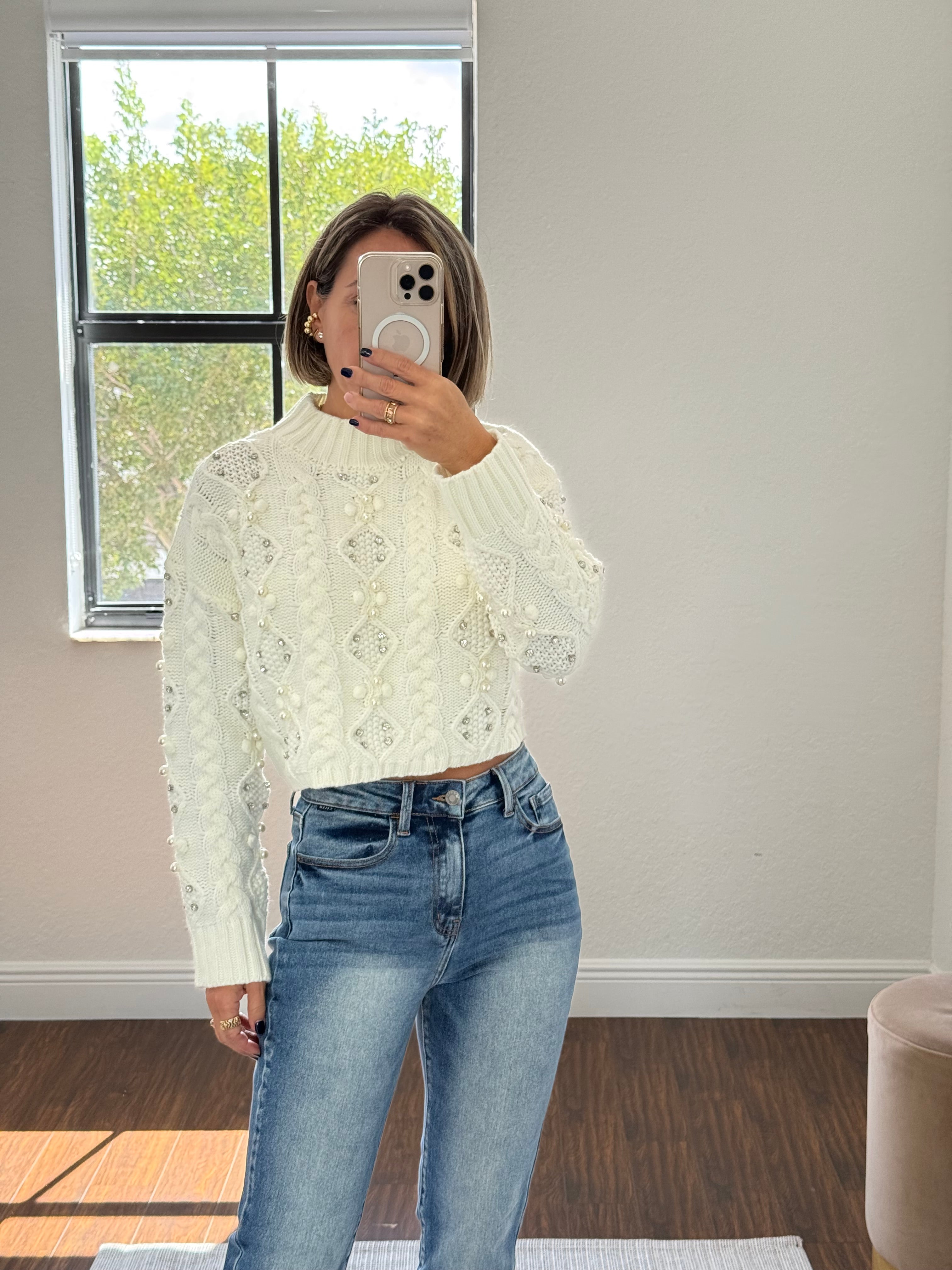 Dreamy Embroidered Cropped Sweater