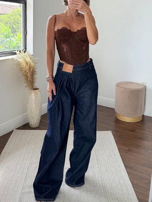 Brown   lace Corset Top
