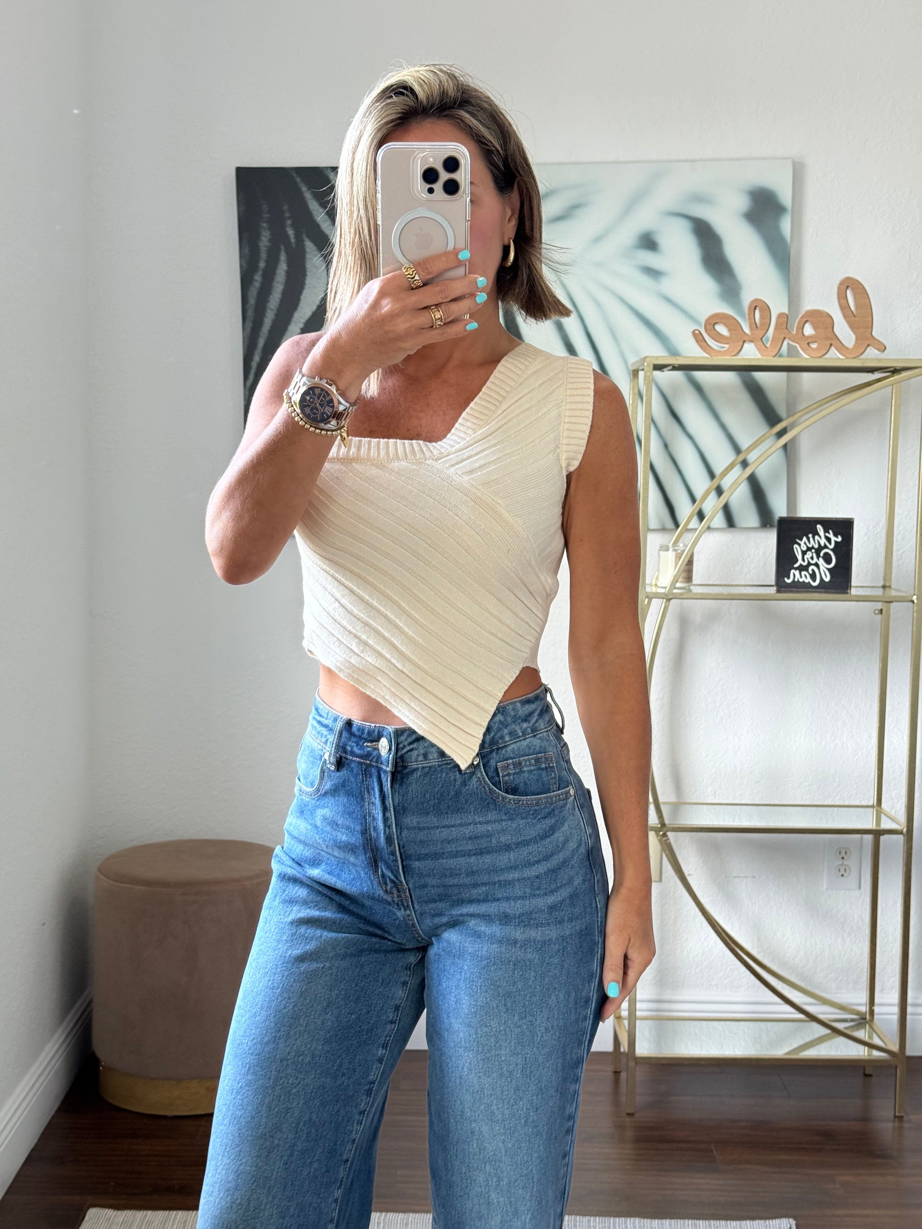 Asymmetrical Knit One-Shoulder Top
