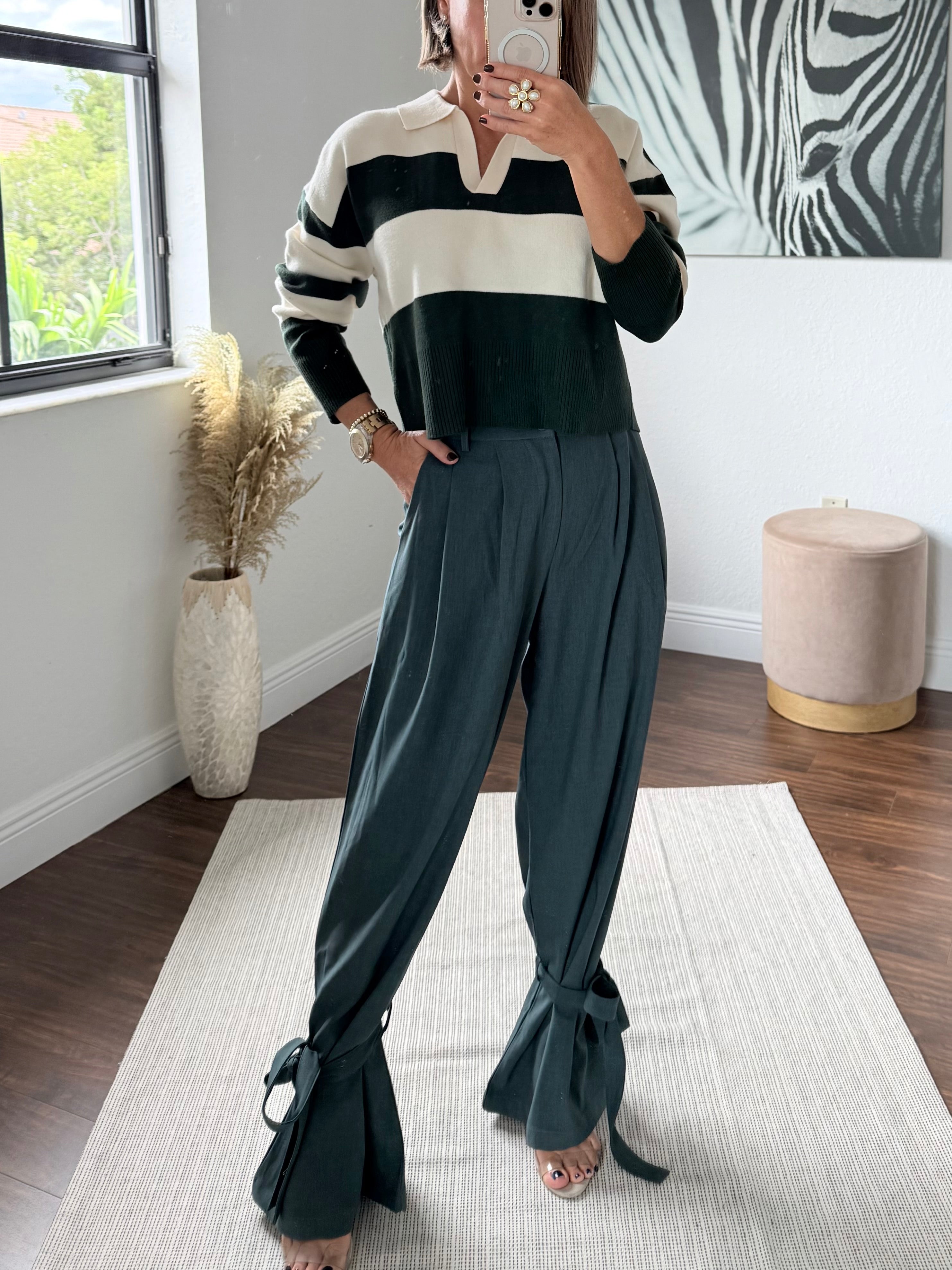 Stripe green  Crop Sweater