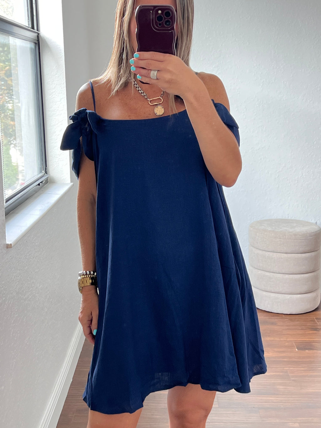 Navy blue linen  dress