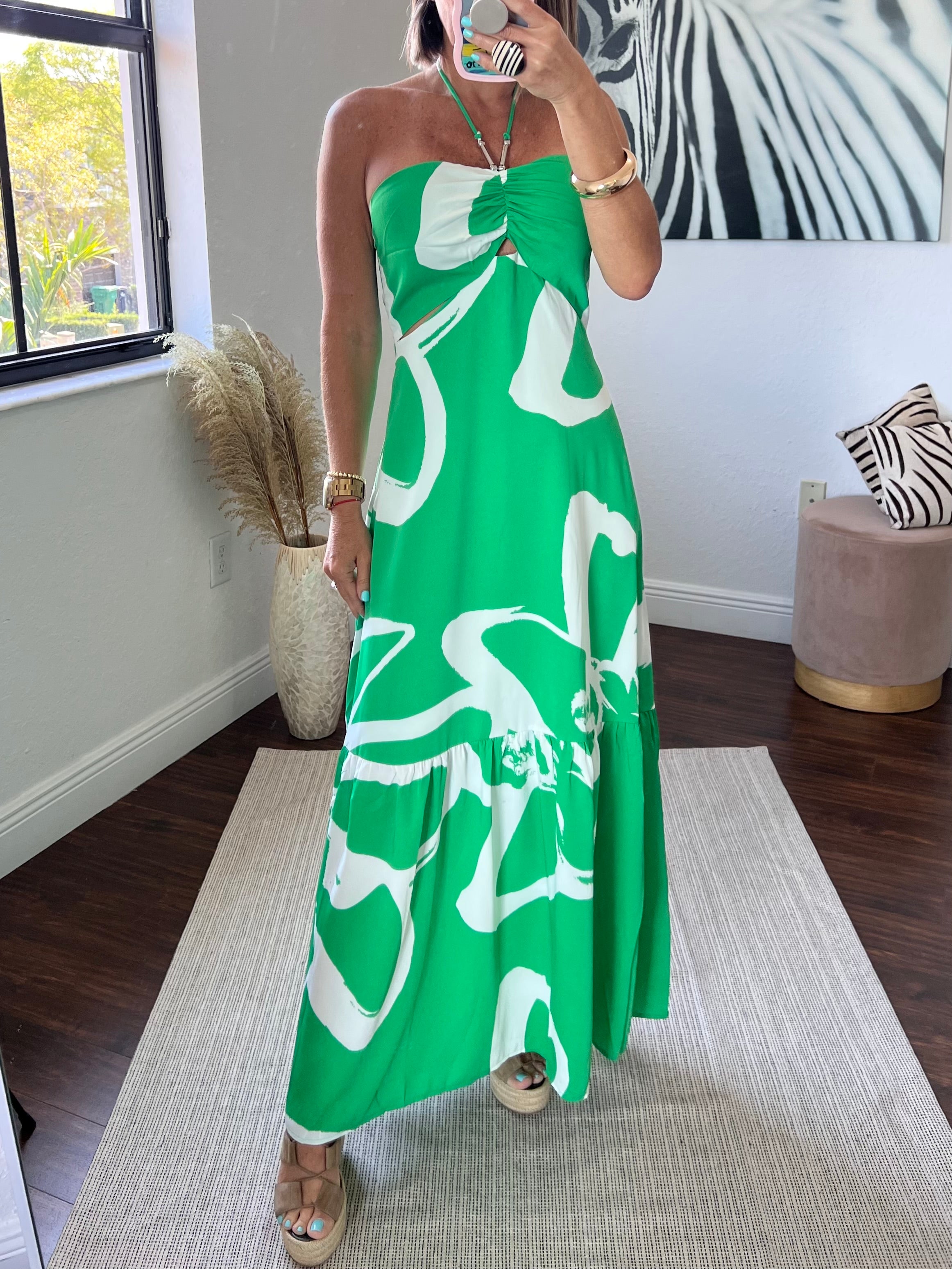 Metal trim halter neck maxi   dress