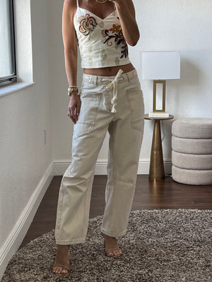 Cream barrel jeans